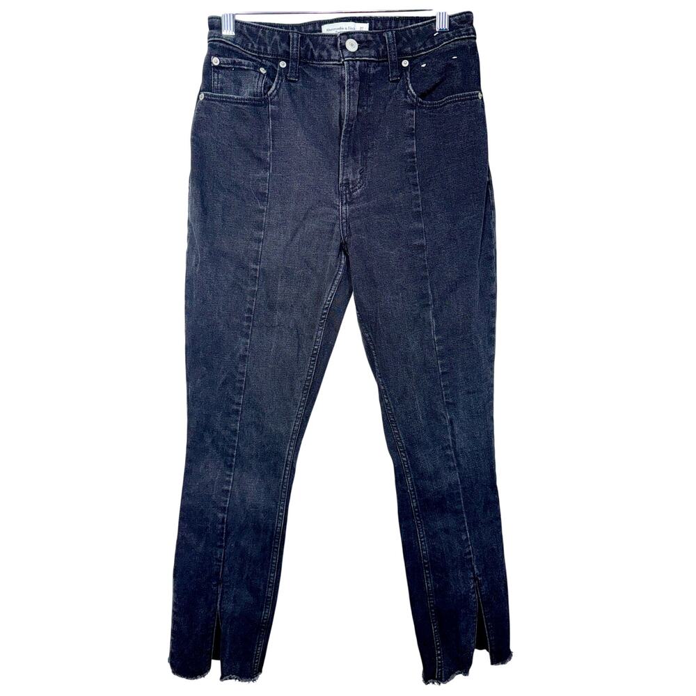 Abercrombie & Fitch The Skinny High Rise Black Denim Split Hem Jeans Size 27 4 S
